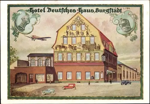 Künstler Ak Burgstädt in Sachsen, Hotel Deutsches Haus