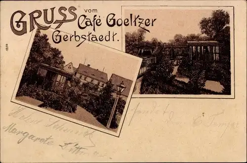 Litho Gerbstädt Gerbstedt im Kreis Mansfeld Südharz, Cafe Goeltzer
