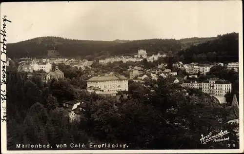 Ak Mariánské Lázně Marienbad Region Karlsbad, Ort vom Café Egerländer aus gesehen