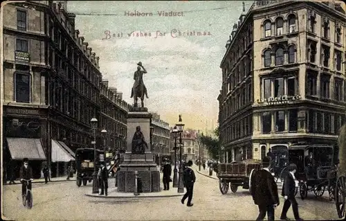 Ak London City England, Holborn Viaduct, Statue