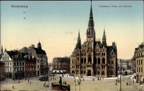 Ak Reichenberg Tschechien, Altstätter Platz mit Rathaus
