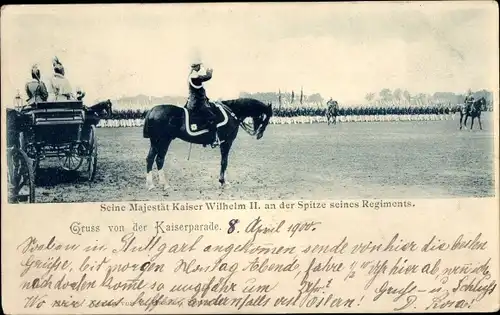 Ak Kaiser Wilhelm II. an der Spitze seines Regiments, Kaiserparade