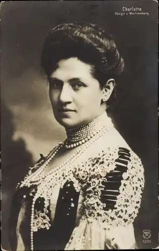 Ak Königin Charlotte von Württemberg, Portrait, Perlenketten