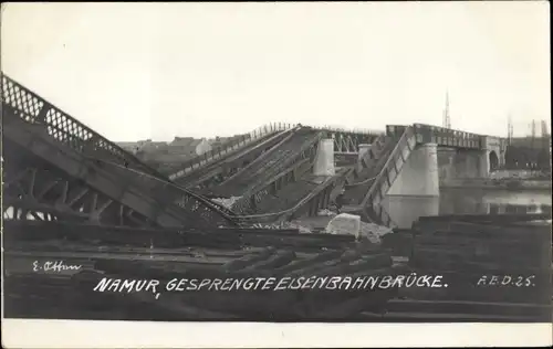 Ak Namur Wallonien, Gesprengte Eisenbahnbrücke, I. WK