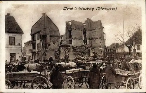 Ak Szczytno Ortelsburg Ostpreußen, Markt, Kriegszerstörungen, I. WK