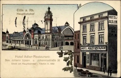 Litho Köln am Rhein, Hauptbahnhof, Hotel Adler Restaurant