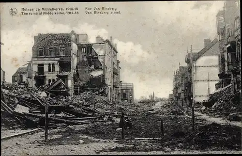 Ak Middelkerke Westflandern, Ruines 1914-18, Rue Van Rinsberg, Kriegszerstörungen 1. WK