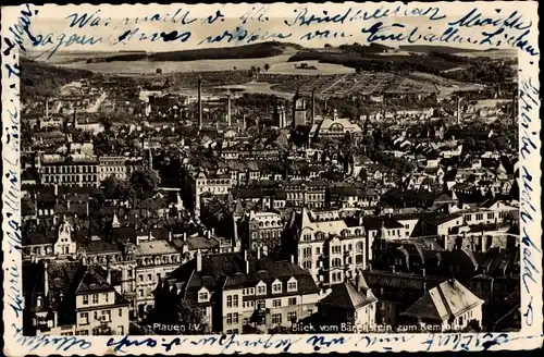 Ak Plauen Vogtland, Blick vom Bärenstein auf den Ort, Kirchturm