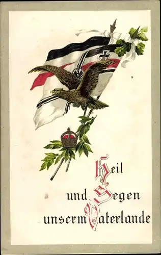 Ak Heil und Segen unserm Vaterlande, Adler, Fahnen, Lorbeer, 1. WK