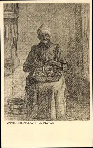 Künstler Ak Wieringen Hollands Kroon Nordholland Niederlande, Vrouw in de Keuken, Tracht