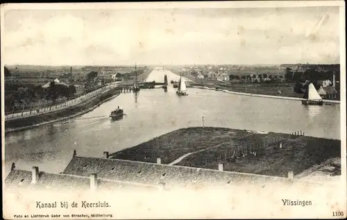 Ak Vlissingen Zeeland Niederlande, Kanaal bij de Keersluis, Segelboote