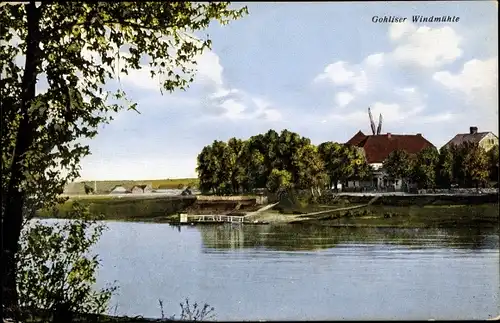 Ak Dresden Gohlis, Windmühle, Elbe