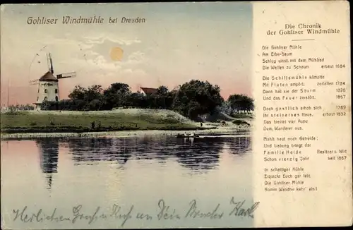 Ak Dresden Gohlis, Gohliser Windmühle, Elbe