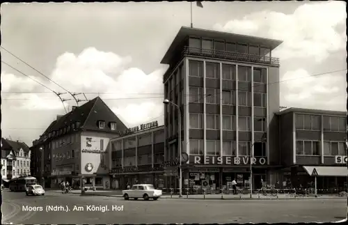 Ak Moers am Niederrhein, Am Königl. Hof, Reisebüro, Fahrzeuge, Straßenbahn