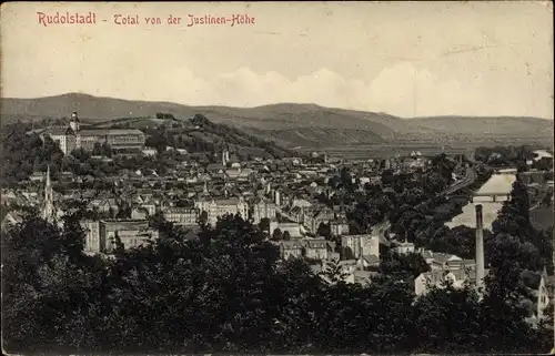 Ak Rudolstadt in Thüringen, Totalansicht von der Justinen-Höhe