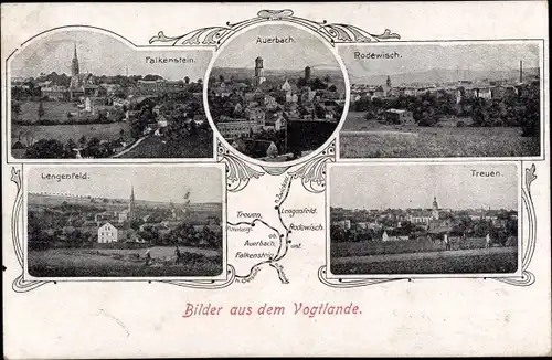 Landkarten Ak Rodewisch im Vogtland Sachsen, Falkenstein, Auerbach, Langenfeld, Treuen