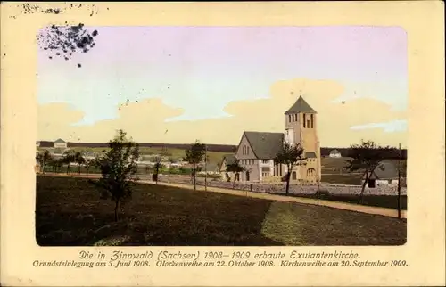 Ak Zinnwald Georgenfeld Altenberg im Erzgebirge, 1908 - 1909 erbaute Exulantenkirche