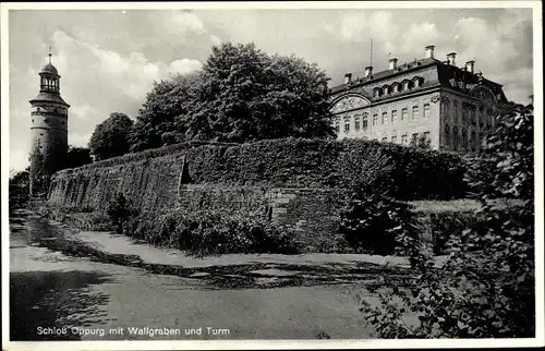 Ak Oppurg an der Orla Thüringen, Schloss mit Wallgraben und Turm