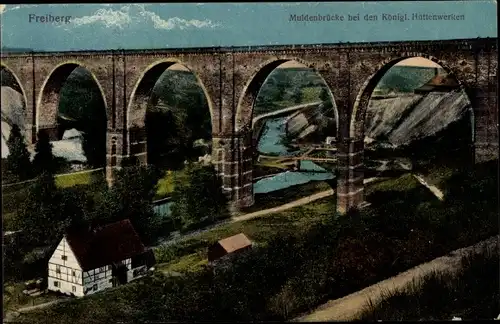 Ak Freiberg in Sachsen, Muldenbrücke bei den Königl. Hüttenwerken, Panorama