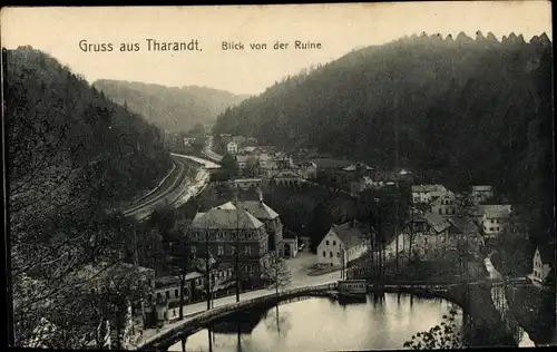 Ak Tharandt im Erzgebirge, Blick von der Ruine, Gewässer, Eisenbahnschienen