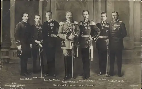 Ak Kaiser Wilhelm II., Eitel Friedrich, August Wilhelm, Adalbert, Joachim, Oskar, Kronprinz