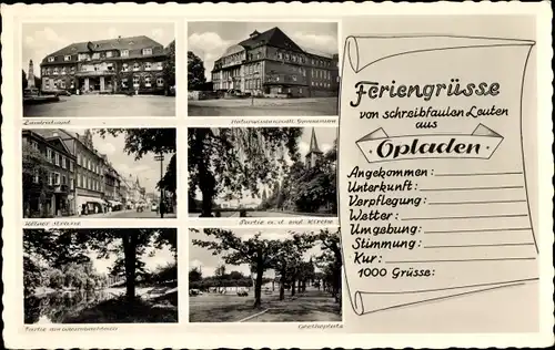 Ak Opladen Leverkusen in Nordrhein Westfalen, Landratsamt, Gymnasium, Kirche, Goetheplatz