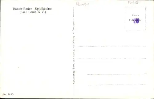 Ak Baden Baden am Schwarzwald, Spielkasino, Saal Louis XIV, Fresken