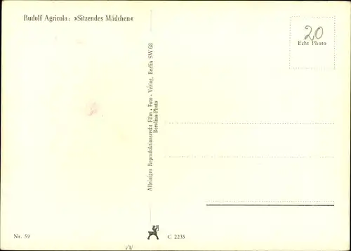 Ak Plastik von Rudolf Agricola, Sitzendes Mädchen