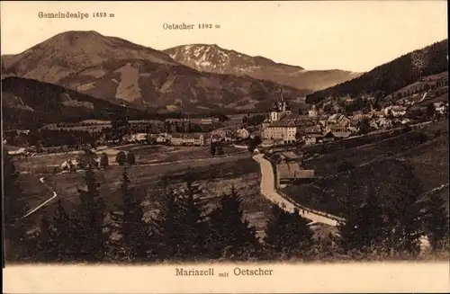 Ak Mariazell Steiermark, Ort mit Umgebung, Gemeindealpe, Oetscher