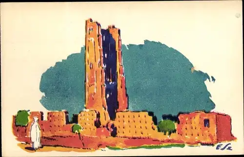 Künstler Ak Sandoz, Nordafrika, Straßenpartie, Auto Circuits Nord Africains, CGT