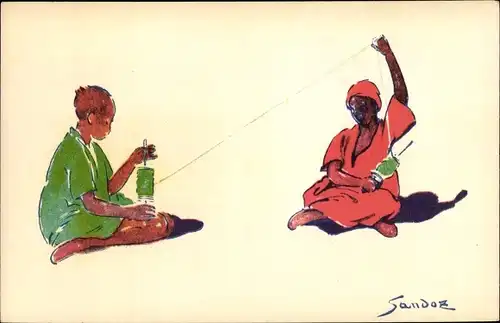 Künstler Ak Sandoz, Nordafrika, Araber mit Spindeln, Auto Circuits Nord Africains, CGT