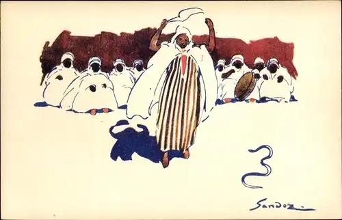 Künstler Ak Sandoz, Afrikaner, Araber, Schlange, Auto Circuits Nord Africains, CGT