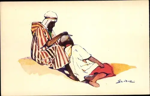 Künstler Ak Sandoz, Araber, Barbier, Auto Circuits Nord Africains, CGT