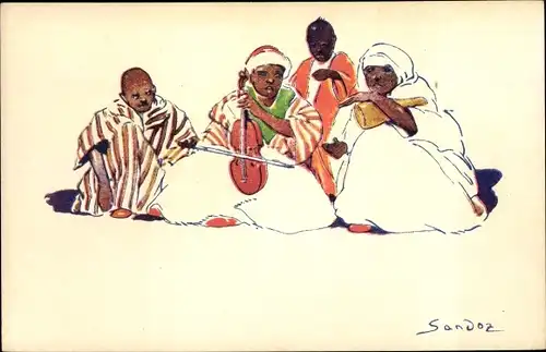 Künstler Ak Sandoz, Afrikanische Musiker, Araber, Geige, Auto Circuits Nord Africains, CGT
