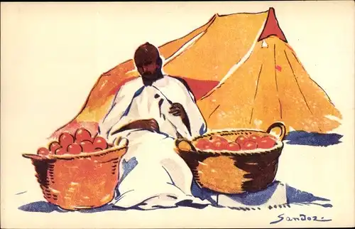 Künstler Ak Sandoz, Afrikanischer Händler, Zelt, Auto Circuits Nord Africains, CGT