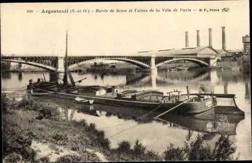 Ak Argenteuil Val d'Oise, Bords de Seine et Usines de la Ville de Paris