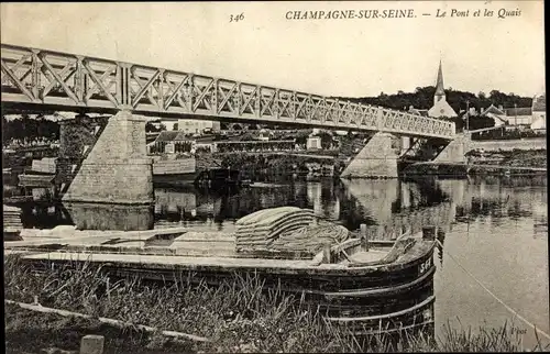 Ak Champagne sur Seine et Marne, Le Pont et les Quais