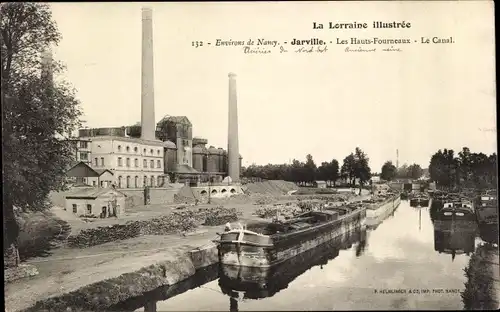 Ak Jarville Meurthe et Moselle, Les Hauts Fourneaux, Le Canal