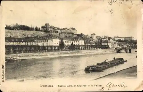 Ak Pontoise Val d'Oise, L'Hotel Dieu, le Chateau et le College