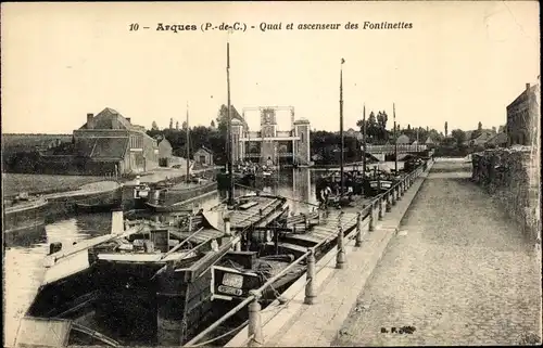 Ak Arques Pas de Calais, Quai et ascenseur des Fontinettes