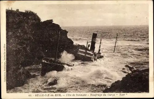 Ak Belle Ile en Mer Morbihan, Cote de Donnant, Naufrage du Cargo Yser