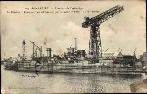 Ak Saint Nazaire Loire Atlantique, Le Cuirasse Lorraine, Französisches Kriegsschiff