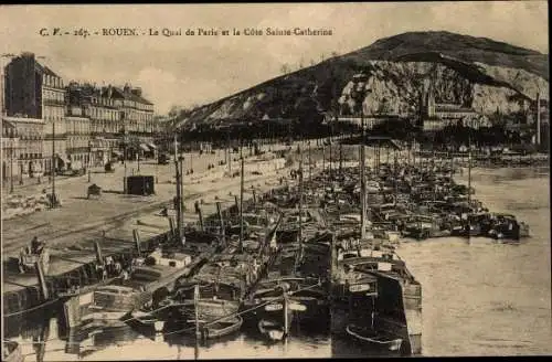 Ak Rouen Seine Maritime, Le Quai du Paris et la Cote Sainte Catherine