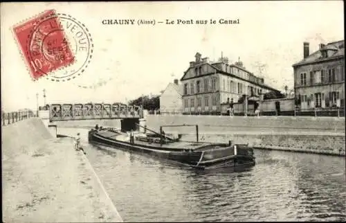 Ak Chauny Aisne, Le Pont sur le Canal