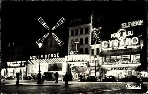 Ak Paris XVIII Montmartre, Moulin Rouge la Nuit