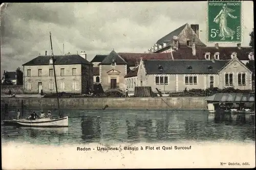 Ak Saint Nicolas de Redon Loire Atlantique, Ursulines, Bassin a Flot et Quai Surcouf