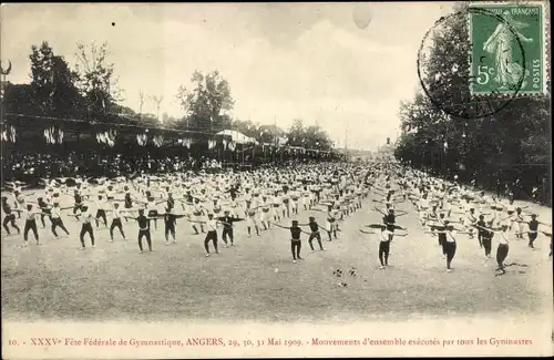 Ak Angers Maine et Loire, XXXV Fete Federale de Gymnastique 1909