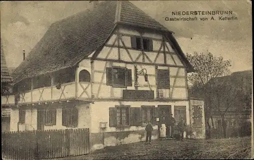 Ak Steinbrunn-le-Bas Niedersteinbrunn Elsass Haut Rhin, Gastwirtschaft von A. Ketterlin