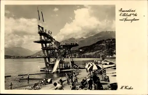 Ak Millstatt am See Kärnten, Strandbad mit Sprungturm