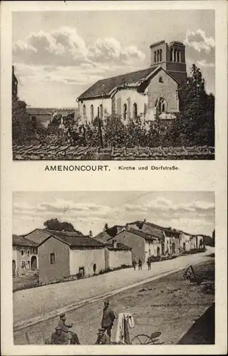 Ak Amenoncourt Meurthe et Moselle, Kirche und Dorfstraße